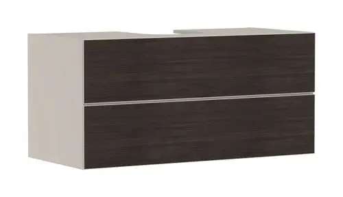 Waschtischunterschrank in Sandbeige mit zwei Schubkästen. Gefertigt von Hansgrohe, geeignet für einen Aufsatzwaschtisch. Oberfläche in mattem Finish.